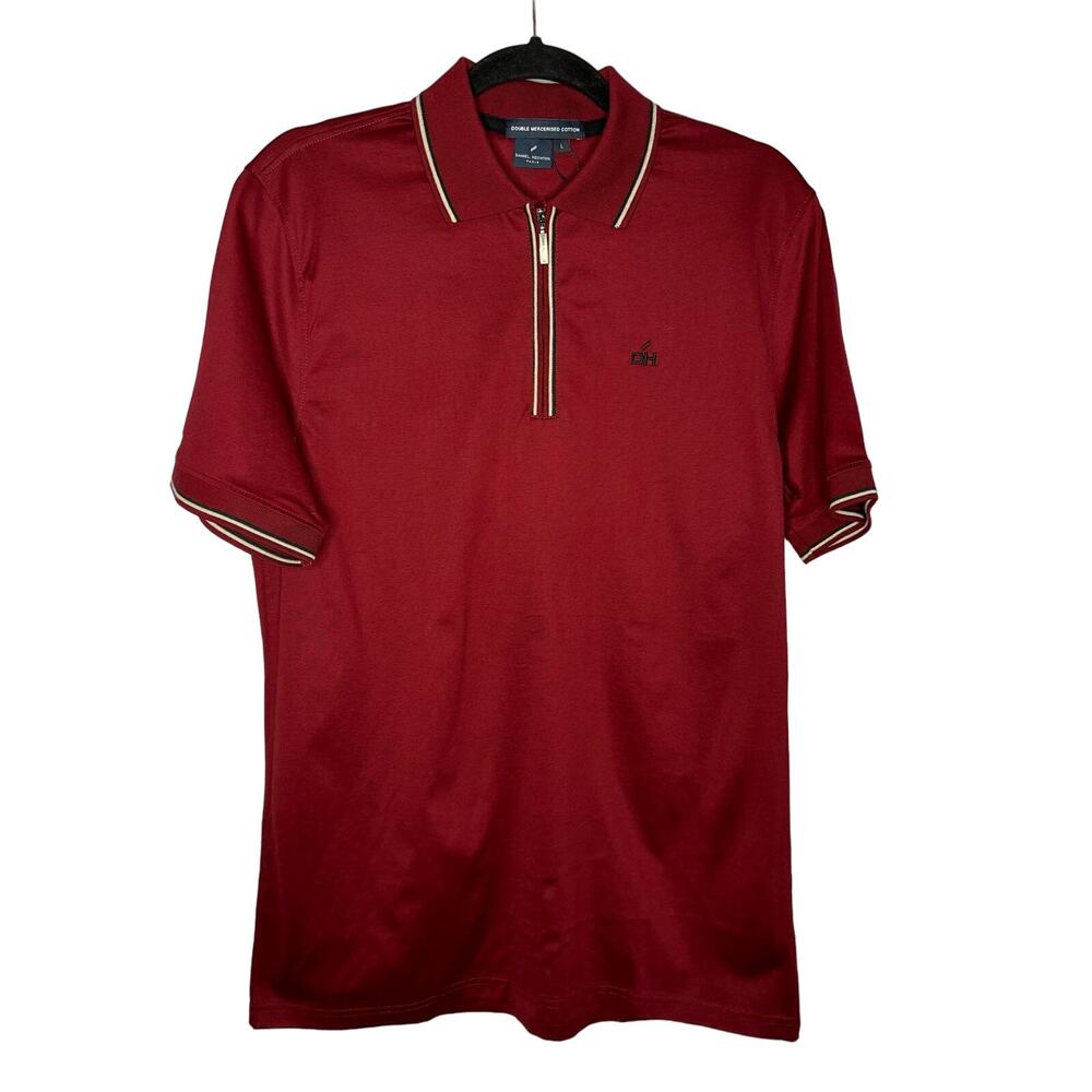 Daniel Hechter Paris Men's 1/2 Zip Polo Shirt Short Sleeve Burgendy Cotton L